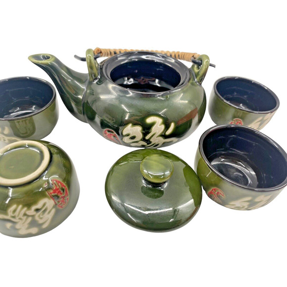 Japanese Ceremony Tea Set Vintage 5 Piece Japanese Kung Fu Tea Jade Green - Picture 2 of 11